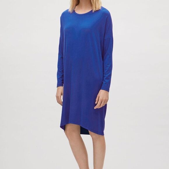 COS Oversized Lagenlook Blue Silk Mix Media Midi Dress Sz XS - Picture 1 of 11